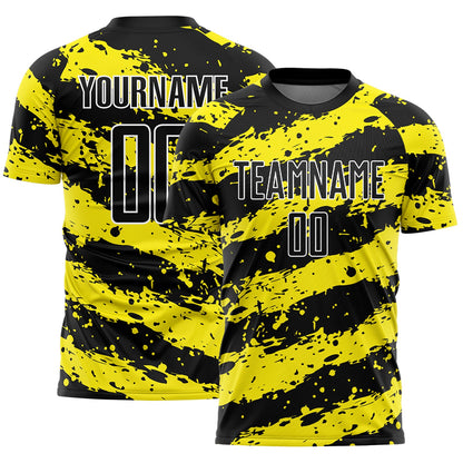Custom Black Light Yellow-White Splash Sublimation Soccer Uniform Jersey - Sky-Custom
