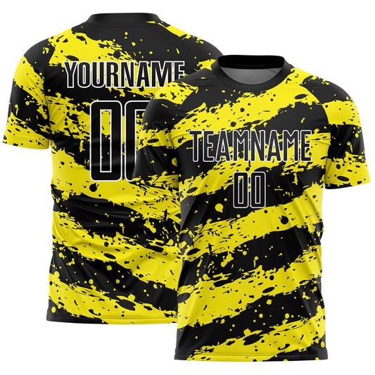 Custom Black Light Yellow-White Splash Sublimation Soccer Uniform Jersey - Sky-Custom