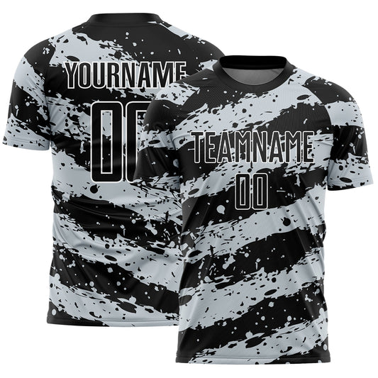 Custom Black Light Gray-White Splash Sublimation Soccer Uniform Jersey - Sky-Custom