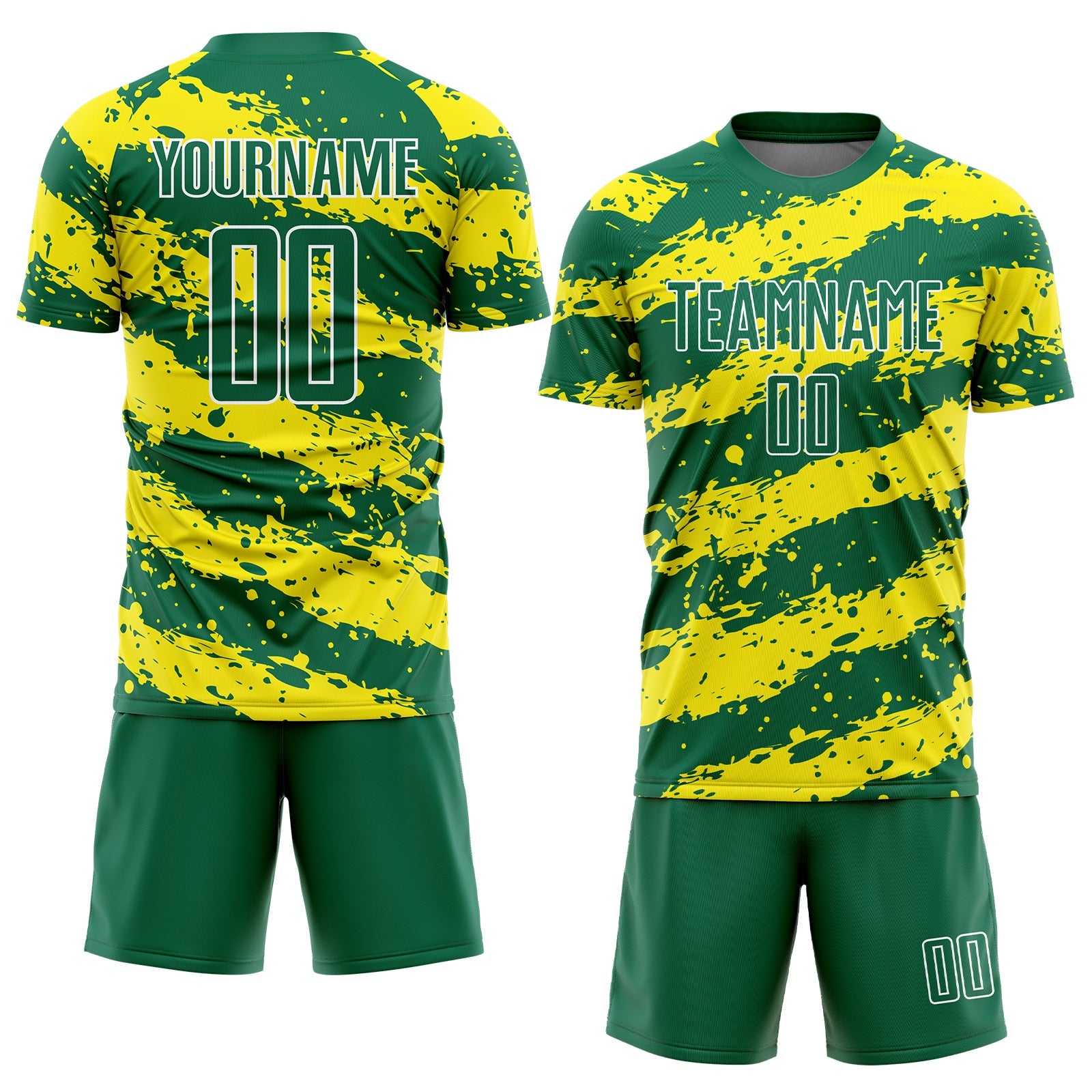 Custom Kelly Green Light Yellow-White Splash Sublimation Soccer Uniform Jersey - Sky-Custom