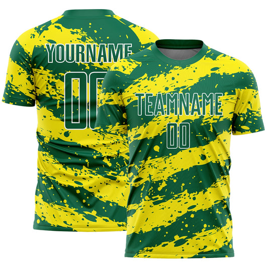 Custom Kelly Green Light Yellow-White Splash Sublimation Soccer Uniform Jersey - Sky-Custom