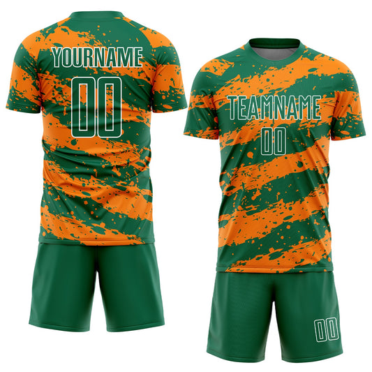 Custom Kelly Green Bay Orange-White Splash Sublimation Soccer Uniform Jersey - Sky-Custom
