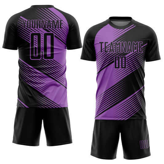Custom Black Medium Purple Line Sublimation Soccer Uniform Jersey - Sky-Custom