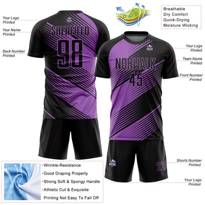 Custom Black Medium Purple Line Sublimation Soccer Uniform Jersey - Sky-Custom