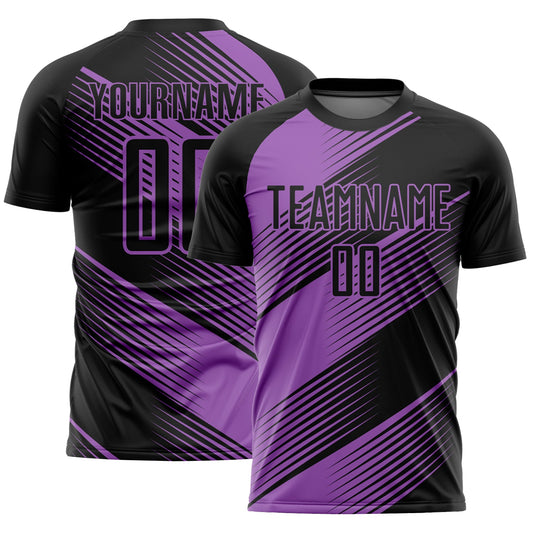 Custom Black Medium Purple Line Sublimation Soccer Uniform Jersey - Sky-Custom