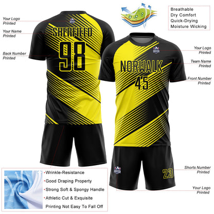 Custom Black Light Yellow Line Sublimation Soccer Uniform Jersey - Sky-Custom