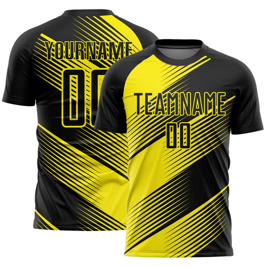 Custom Black Light Yellow Line Sublimation Soccer Uniform Jersey - Sky-Custom