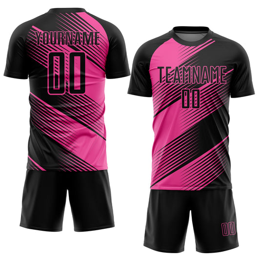 Custom Black Pink Line Sublimation Soccer Uniform Jersey - Sky-Custom