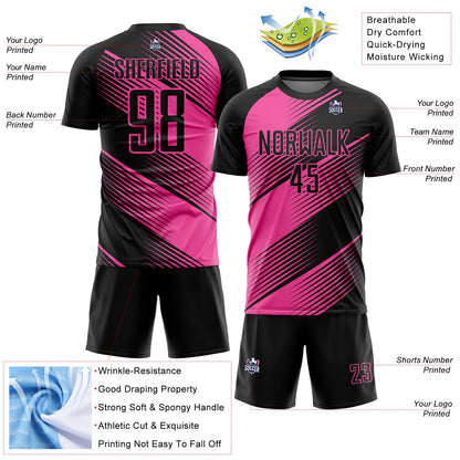 Custom Black Pink Line Sublimation Soccer Uniform Jersey - Sky-Custom