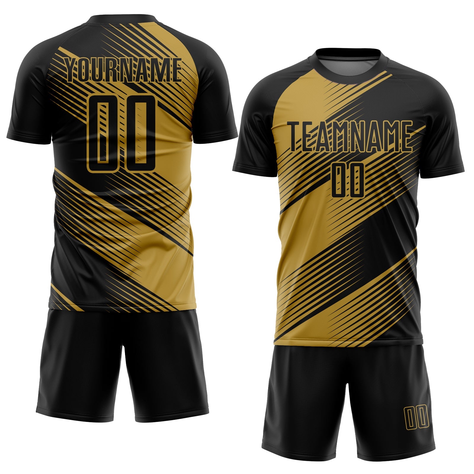 Custom Black Old Gold Line Sublimation Soccer Uniform Jersey - Sky-Custom