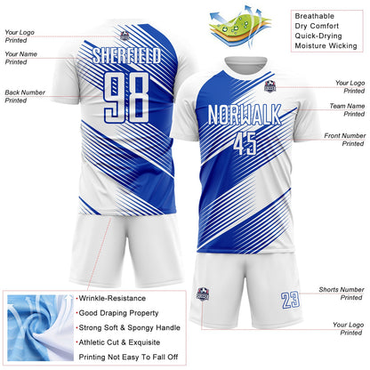 Custom White Thunder Blue Line Sublimation Soccer Uniform Jersey - Sky-Custom