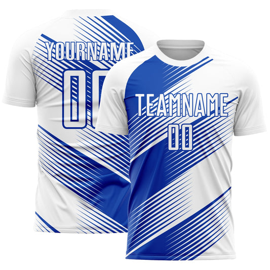 Custom White Thunder Blue Line Sublimation Soccer Uniform Jersey - Sky-Custom