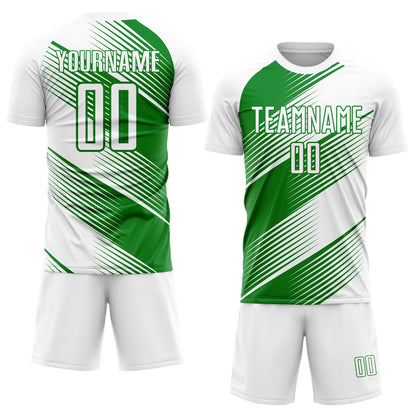 Custom White Grass Green Line Sublimation Soccer Uniform Jersey - Sky-Custom