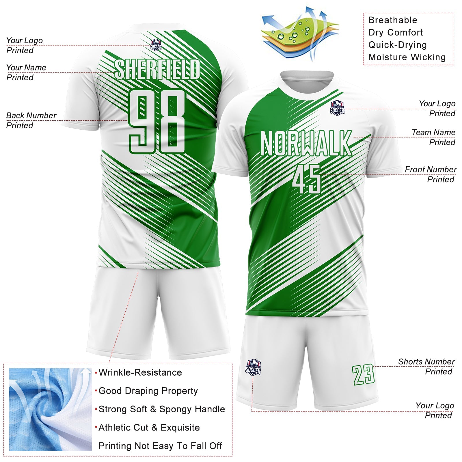 Custom White Grass Green Line Sublimation Soccer Uniform Jersey - Sky-Custom