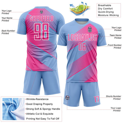 Custom Light Blue Pink-White Line Sublimation Soccer Uniform Jersey - Sky-Custom