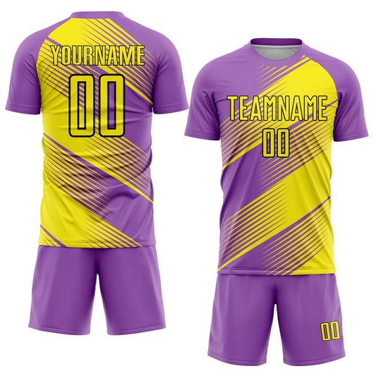 Custom Medium Purple Light Yellow-Black Line Sublimation Soccer Uniform Jersey - Sky-Custom