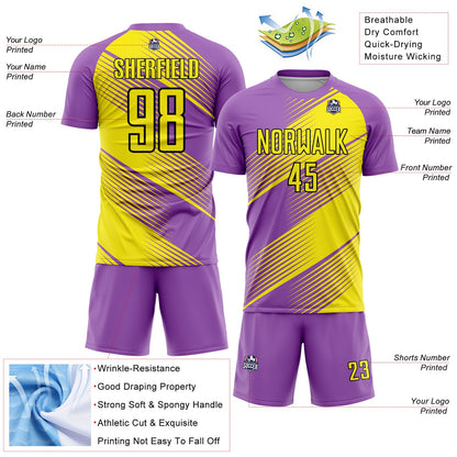 Custom Medium Purple Light Yellow-Black Line Sublimation Soccer Uniform Jersey - Sky-Custom