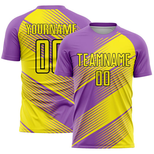 Custom Medium Purple Light Yellow-Black Line Sublimation Soccer Uniform Jersey - Sky-Custom