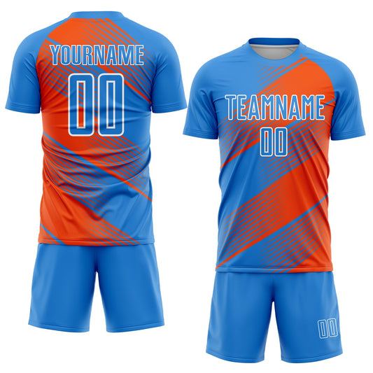 Custom Powder Blue Orange-White Line Sublimation Soccer Uniform Jersey - Sky-Custom