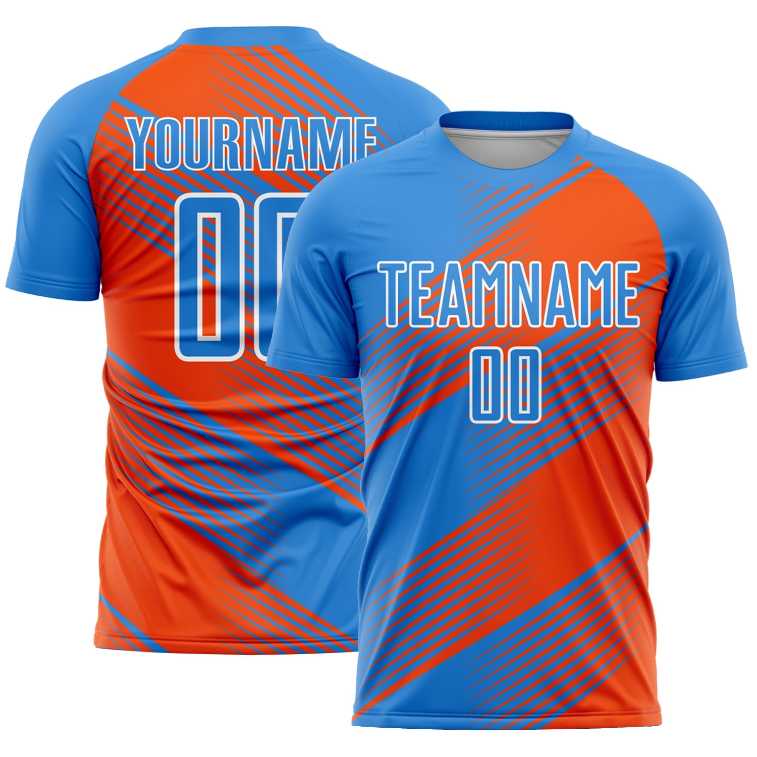 Custom Powder Blue Orange-White Line Sublimation Soccer Uniform Jersey - Sky-Custom