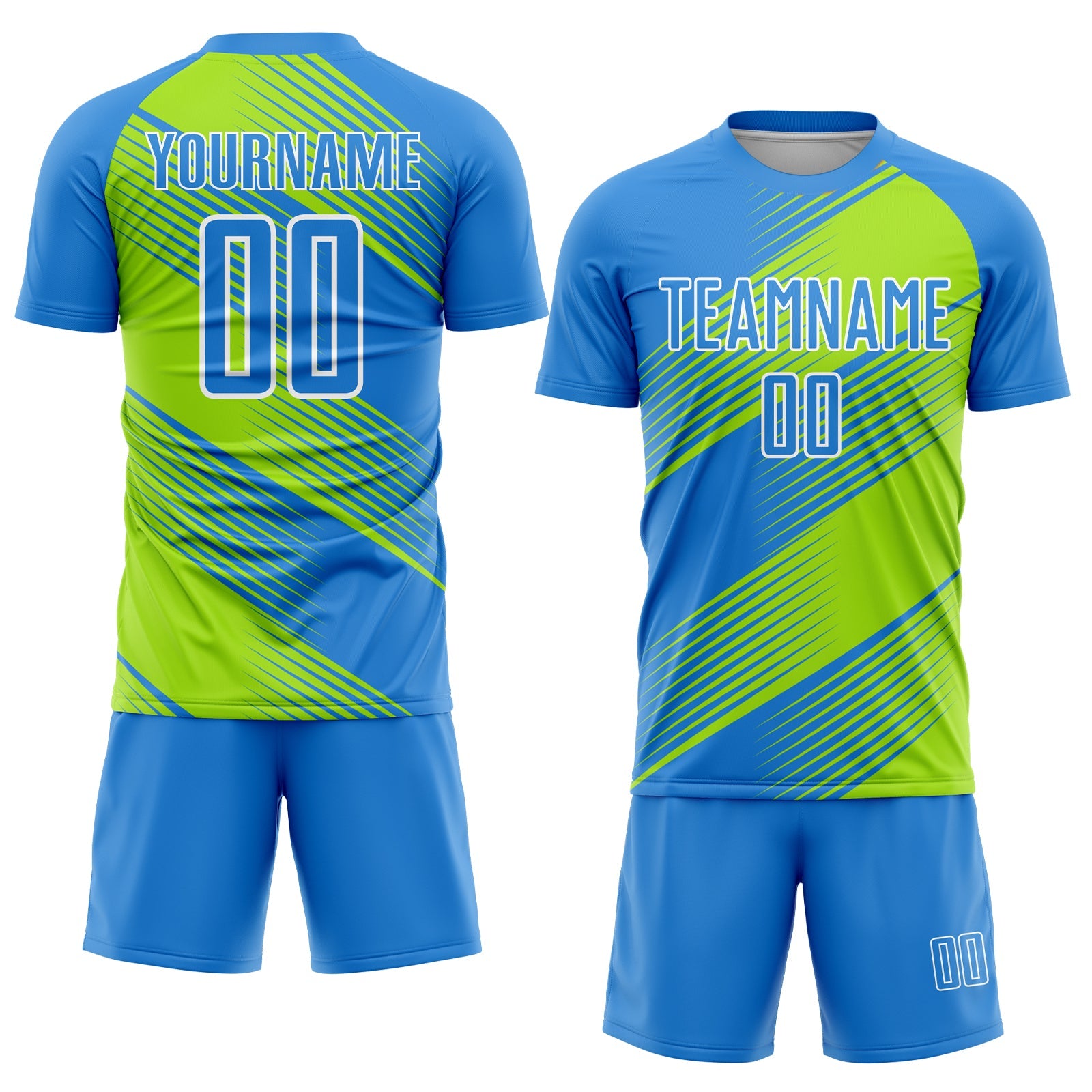 Custom Powder Blue Neon Green-White Line Sublimation Soccer Uniform Jersey - Sky-Custom
