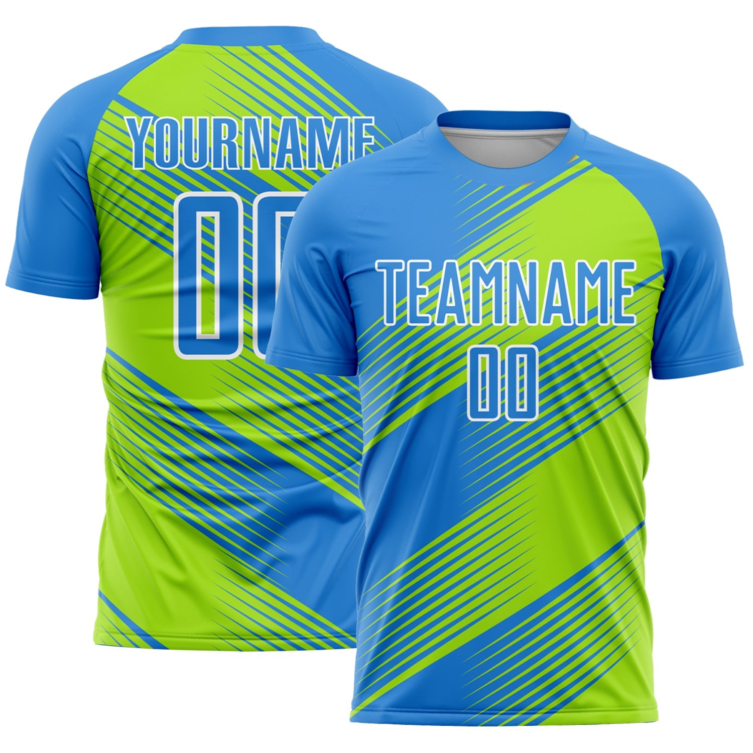 Custom Powder Blue Neon Green-White Line Sublimation Soccer Uniform Jersey - Sky-Custom