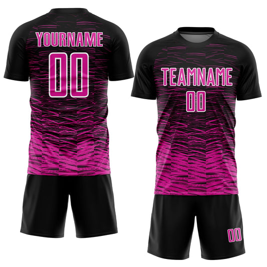 Custom Black Deep Pink-White Line Sublimation Soccer Uniform Jersey - Sky-Custom