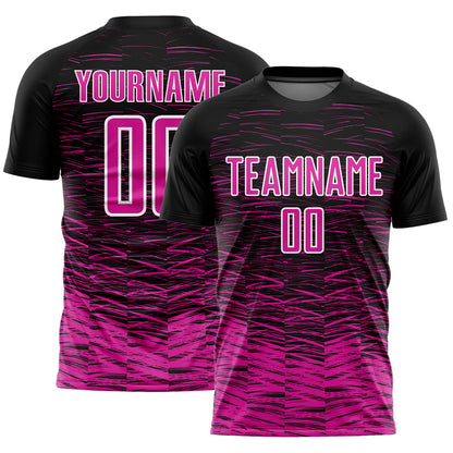 Custom Black Deep Pink-White Line Sublimation Soccer Uniform Jersey - Sky-Custom