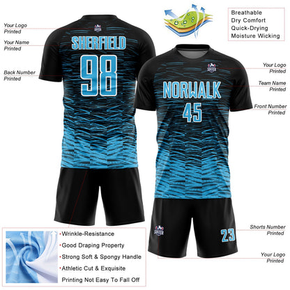 Custom Black Sky Blue-White Line Sublimation Soccer Uniform Jersey - Sky-Custom