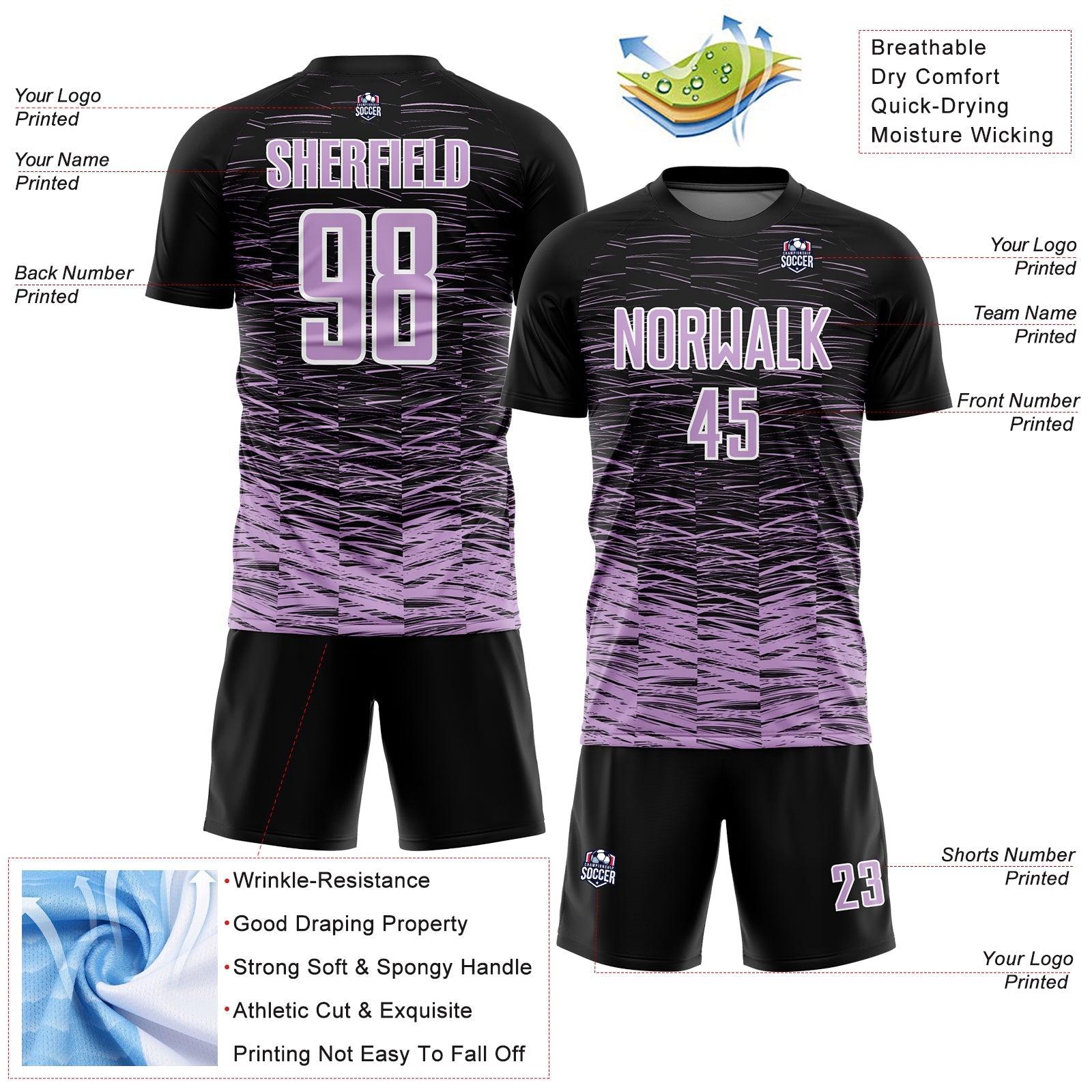 Custom Black Light Purple-White Line Sublimation Soccer Uniform Jersey - Sky-Custom