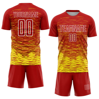 Custom Red Light Yellow-White Line Sublimation Soccer Uniform Jersey - Sky-Custom