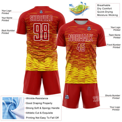 Custom Red Light Yellow-White Line Sublimation Soccer Uniform Jersey - Sky-Custom