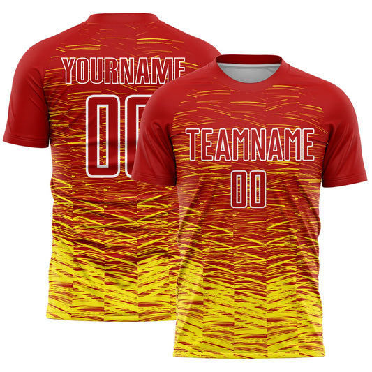 Custom Red Light Yellow-White Line Sublimation Soccer Uniform Jersey - Sky-Custom