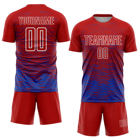 Custom Red Thunder Blue-White Line Sublimation Soccer Uniform Jersey - Sky-Custom