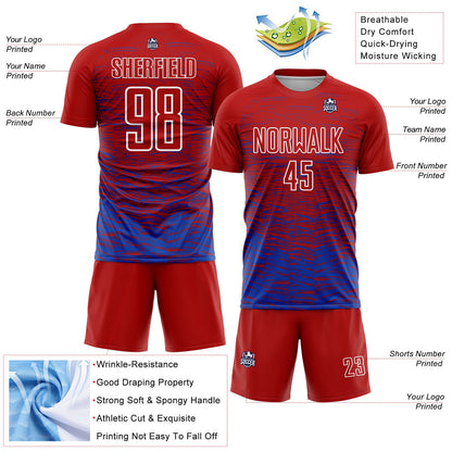 Custom Red Thunder Blue-White Line Sublimation Soccer Uniform Jersey - Sky-Custom