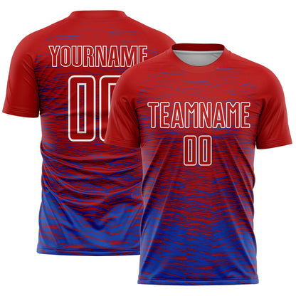 Custom Red Thunder Blue-White Line Sublimation Soccer Uniform Jersey - Sky-Custom