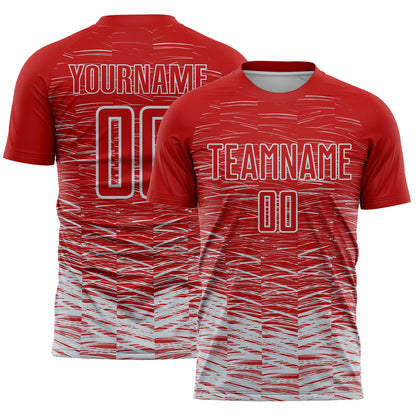 Custom Red Silver-White Line Sublimation Soccer Uniform Jersey - Sky-Custom