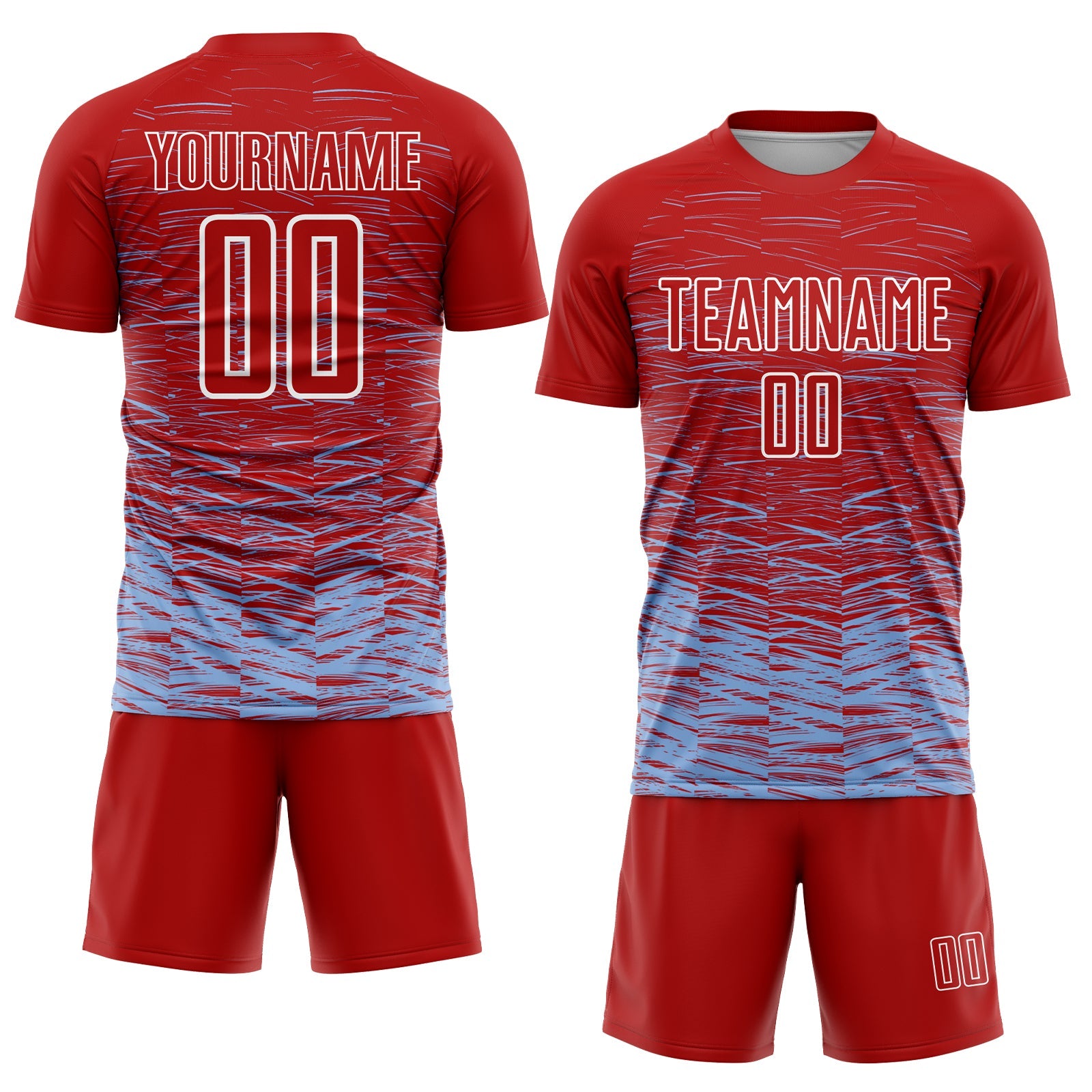 Custom Red Light Blue-White Line Sublimation Soccer Uniform Jersey - Sky-Custom