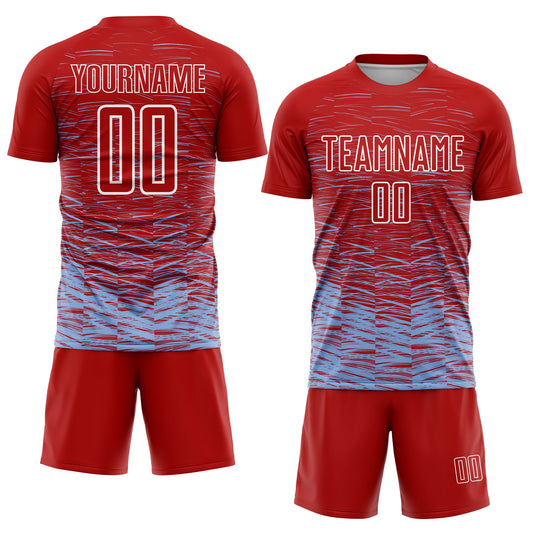 Custom Red Light Blue-White Line Sublimation Soccer Uniform Jersey - Sky-Custom