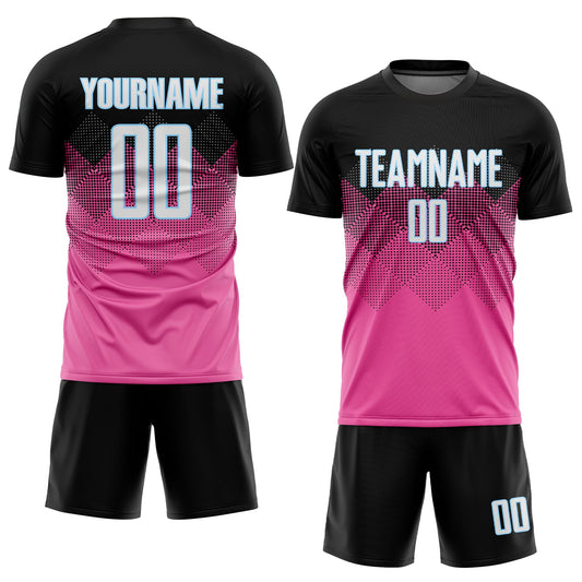 Custom Pink Black-LIght Blue Gradient Square Shape Sublimation Soccer Uniform Jersey - Sky-Custom