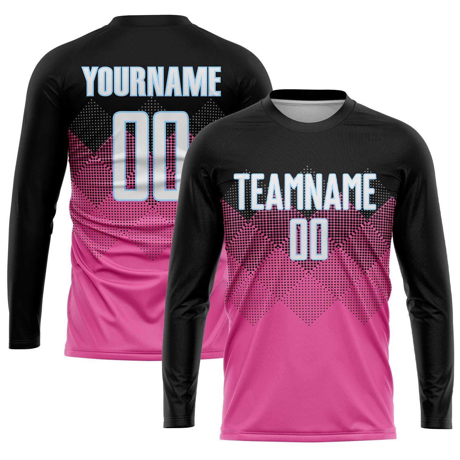 Custom Pink Black-LIght Blue Gradient Square Shape Sublimation Soccer Uniform Jersey - Sky-Custom