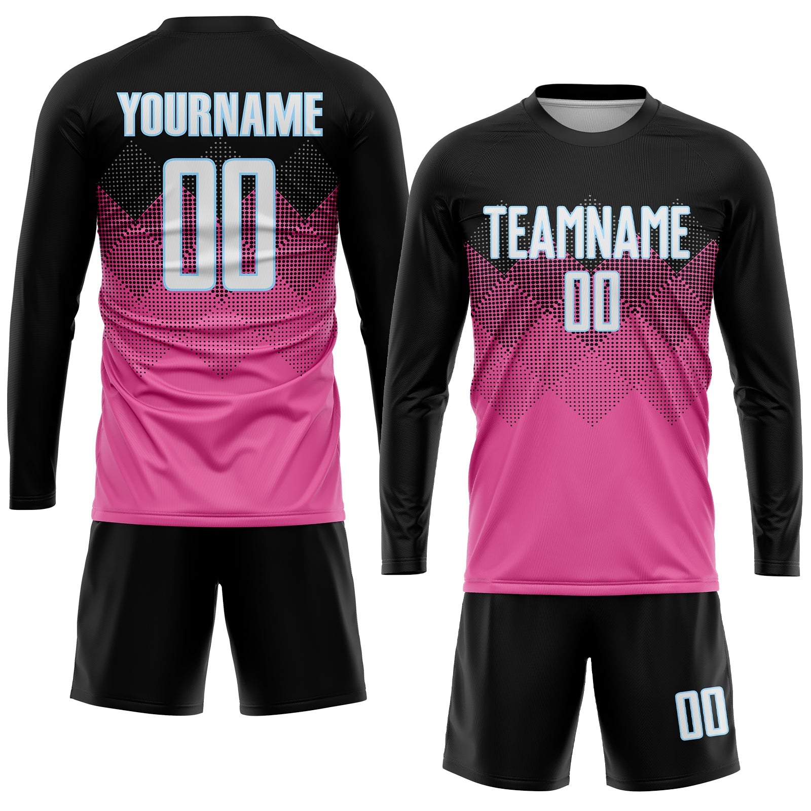 Custom Pink Black-LIght Blue Gradient Square Shape Sublimation Soccer Uniform Jersey - Sky-Custom