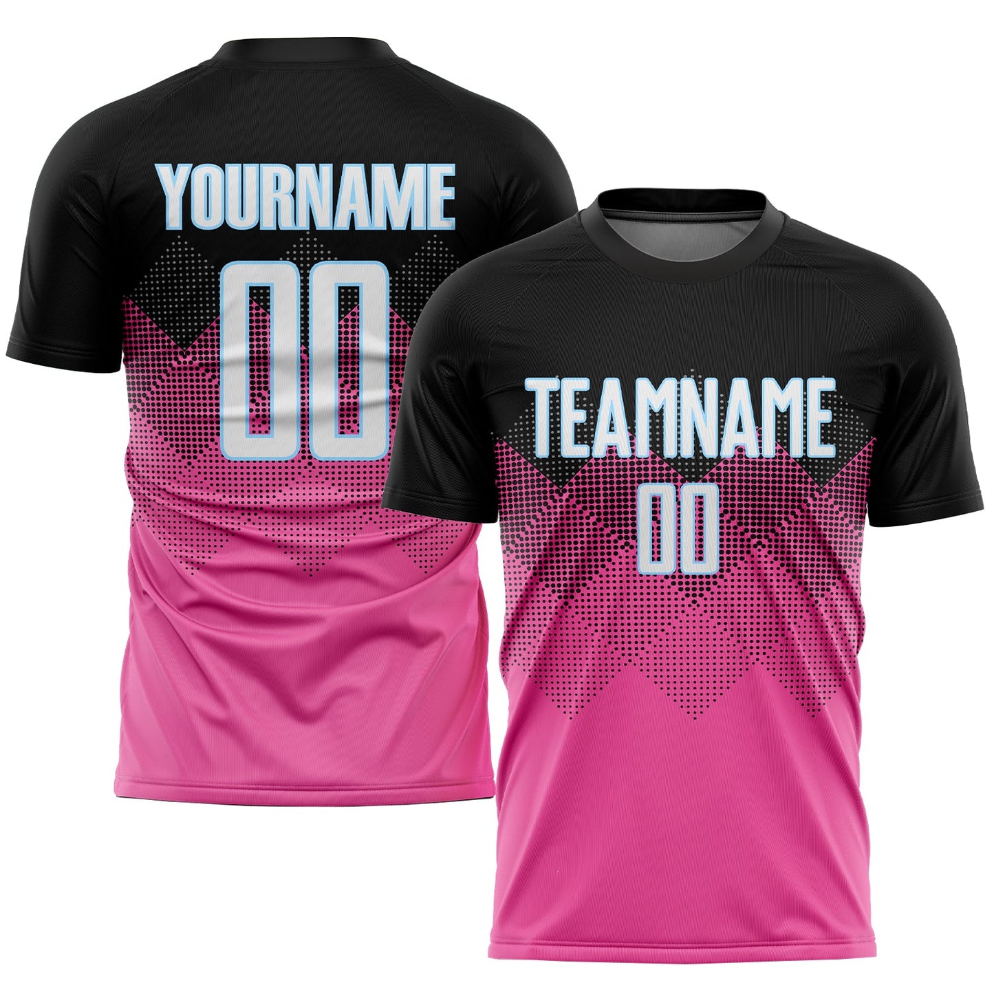 Custom Pink Black-LIght Blue Gradient Square Shape Sublimation Soccer Uniform Jersey - Sky-Custom