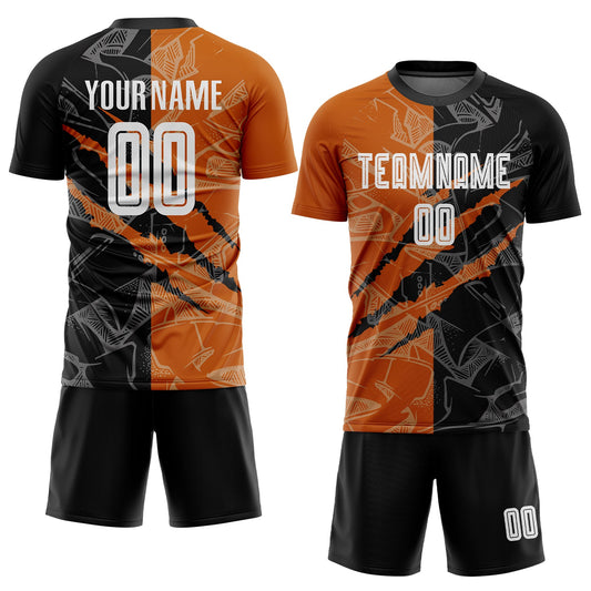 Custom Graffiti Pattern Black-Texas Orange Scratch Sublimation Soccer Uniform Jersey - Sky-Custom