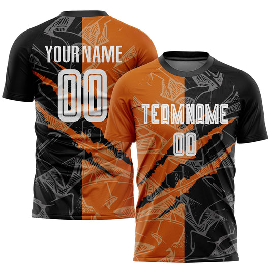 Custom Graffiti Pattern Black-Texas Orange Scratch Sublimation Soccer Uniform Jersey - Sky-Custom