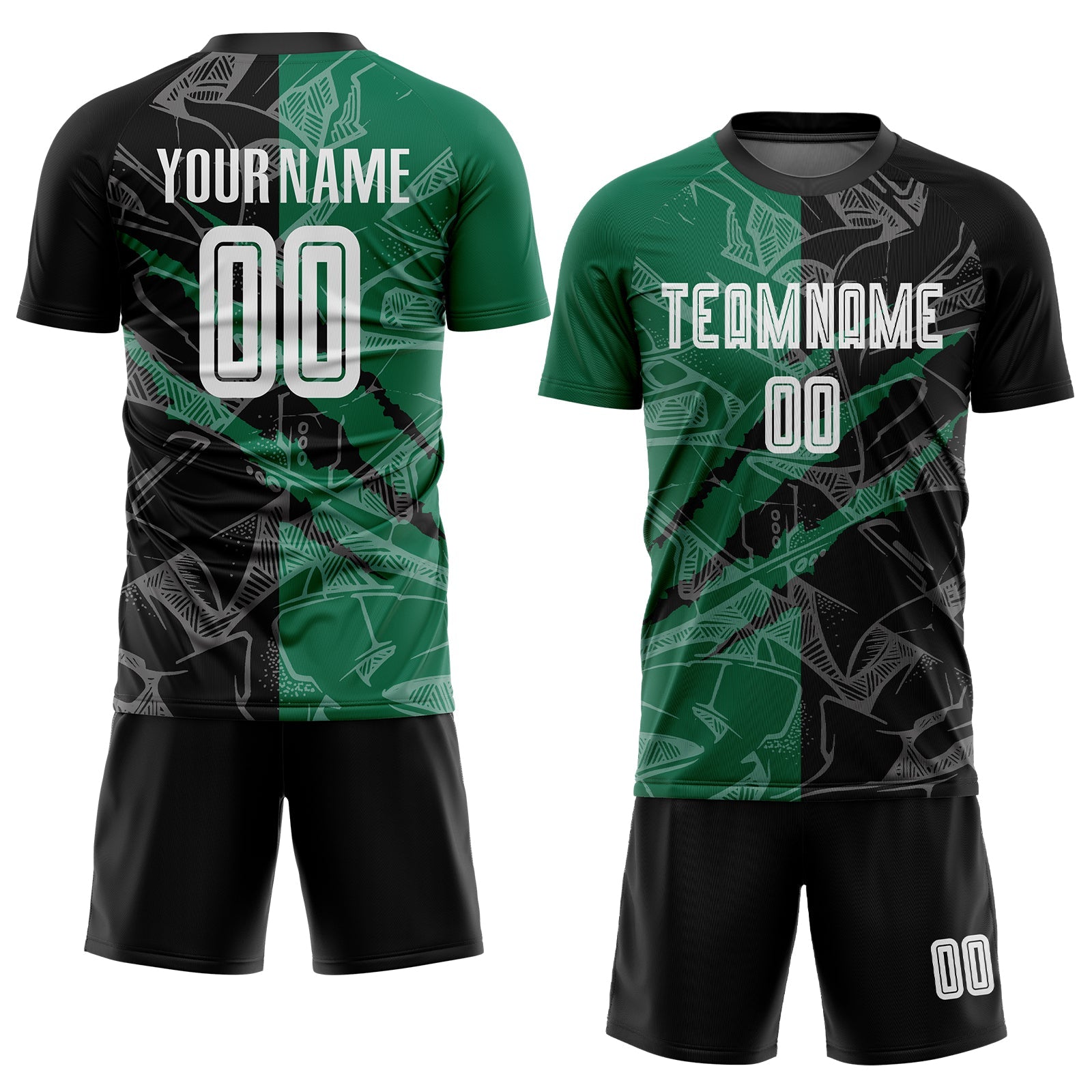 Custom Graffiti Pattern Black-Kelly Green Scratch Sublimation Soccer Uniform Jersey - Sky-Custom