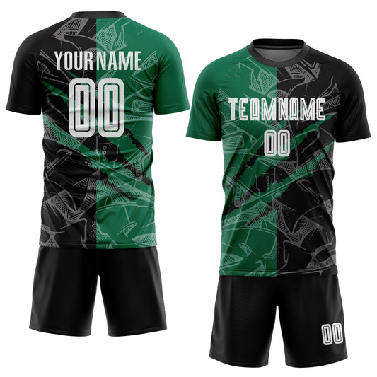 Custom Graffiti Pattern Black-Kelly Green Scratch Sublimation Soccer Uniform Jersey - Sky-Custom