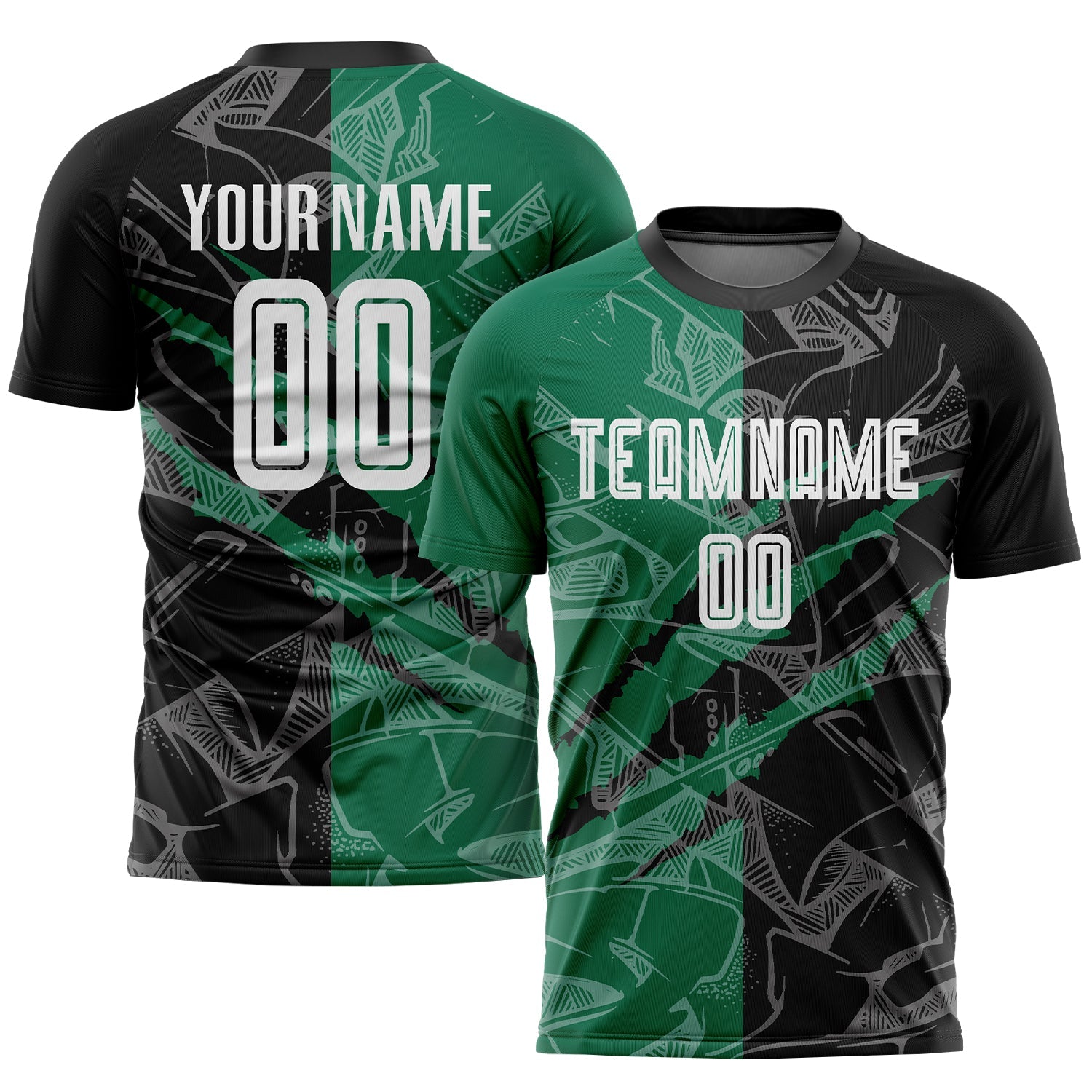 Custom Graffiti Pattern Black-Kelly Green Scratch Sublimation Soccer Uniform Jersey - Sky-Custom
