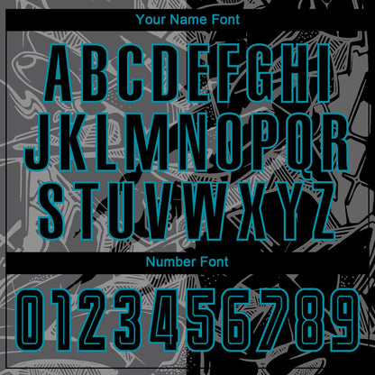 Custom Graffiti Pattern Black Steel Gray-Teal Scratch Sublimation Soccer Uniform Jersey - Sky-Custom