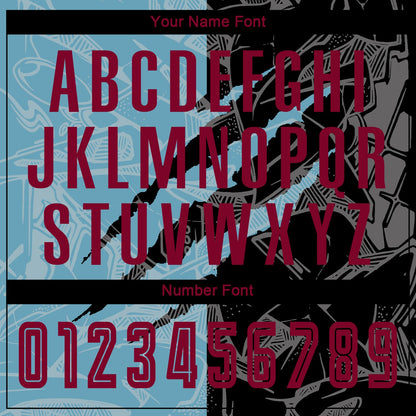Custom Graffiti Pattern Maroon Black-Shadow Blue Scratch Sublimation Soccer Uniform Jersey - Sky-Custom